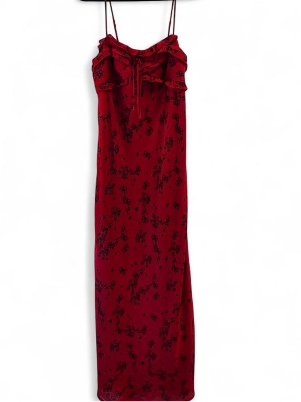 wild fable Red Floral Slip Maxi Dress with Ruffle Tie Neckline